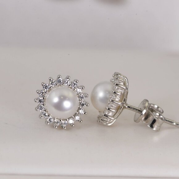GRA Certified Halo Moissanite Earrings Natural Pearl 925 Sterling - Picture 5 of 7